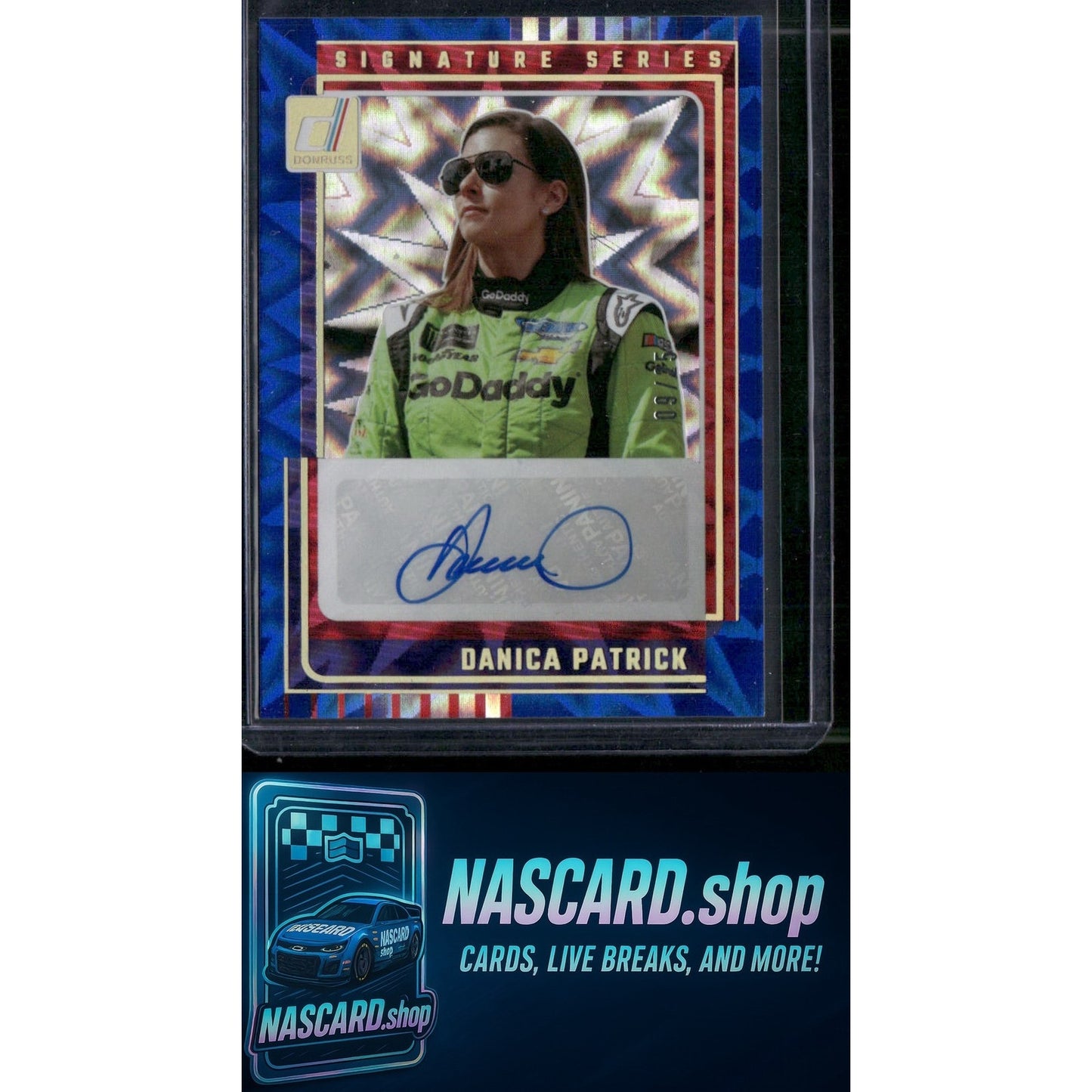 2025 Donruss #SS-DPT Danica Patrick Signature Series Blue Xplosion #/25 - NASCARD.shop