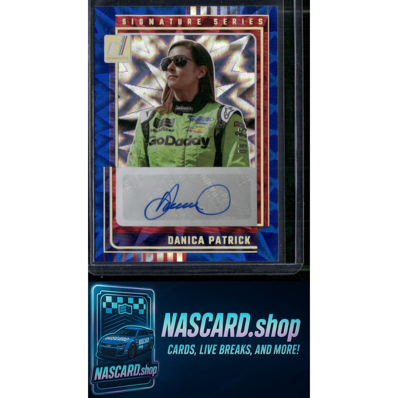 2025 Donruss #SS-DPT Danica Patrick Signature Series Blue Xplosion #/25 - NASCARD.shop