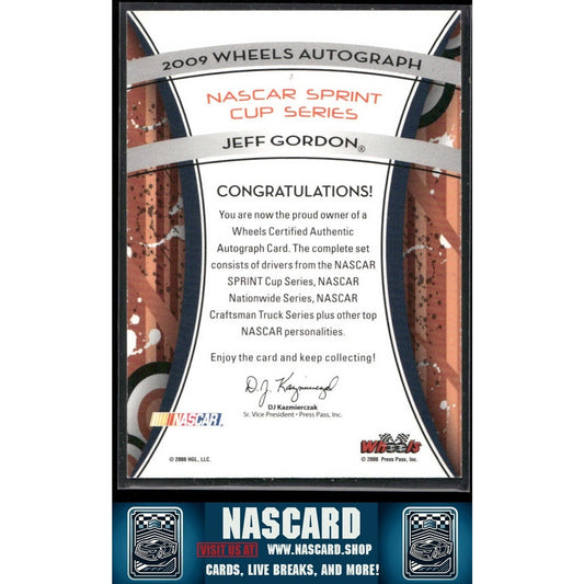 2009 Press Pass Wheels Autographs Certified Authentic Jeff Gordon On Card Auto