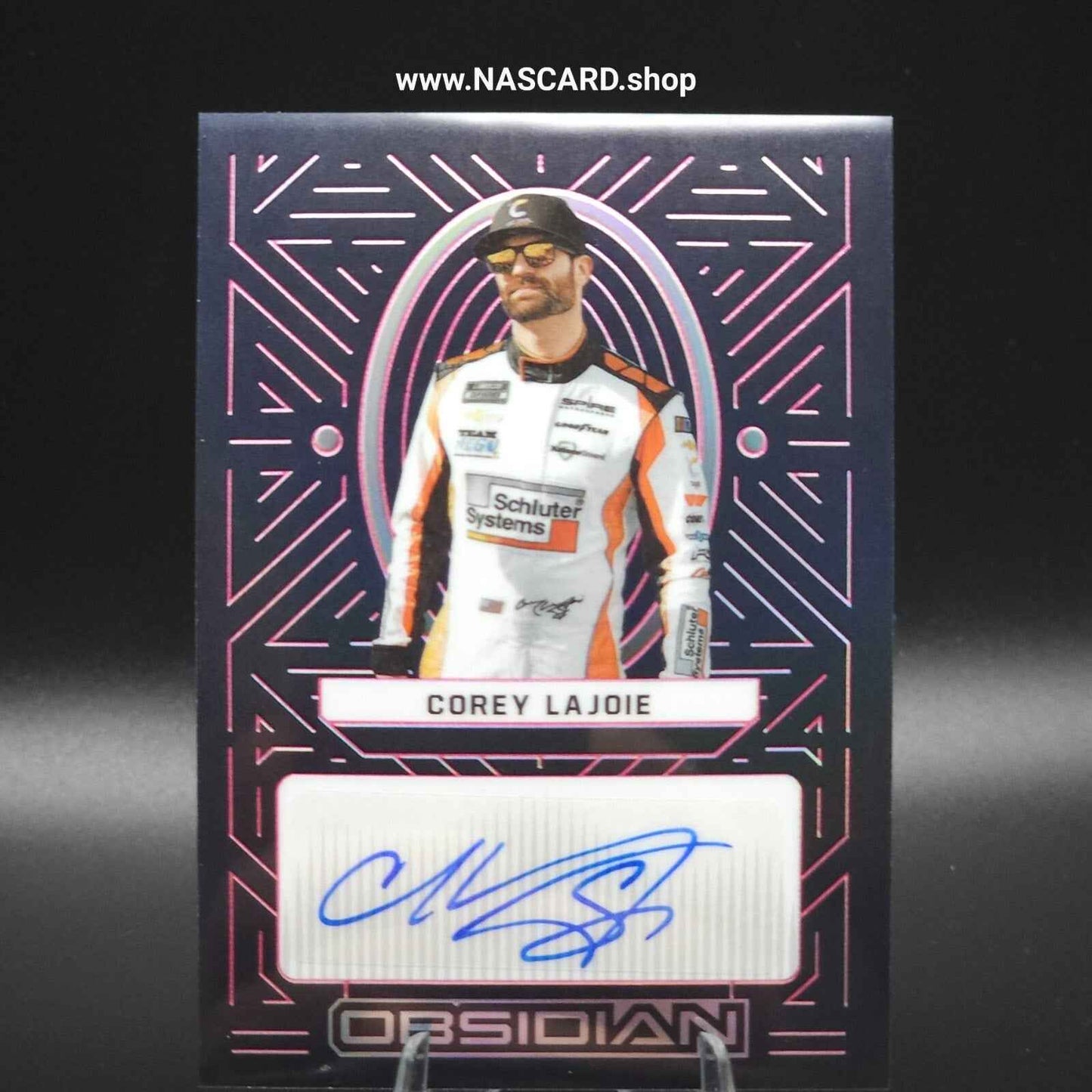 2023 Panini Chronicles Obsidian Signatures Corey Lajoie Electric Etch Pink /25 - NASCARD.shop