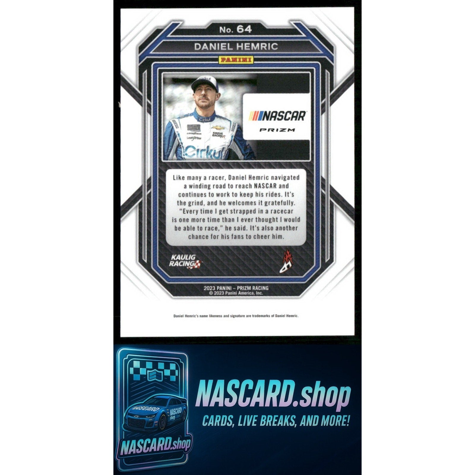 2023 Panini Prizm #64 Daniel Hemric White Sparkle Prizm - NASCARD.shop