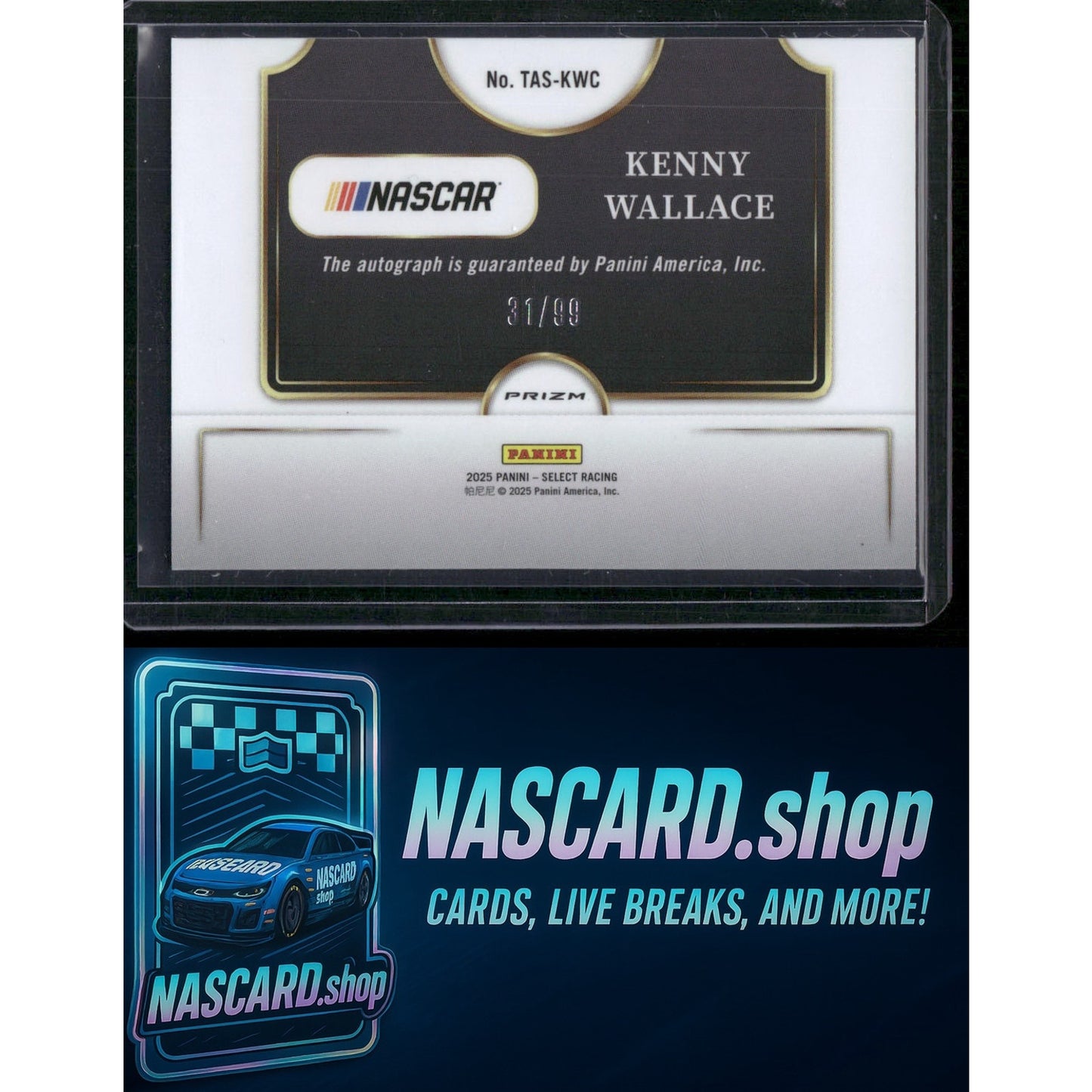 2025 Panini Select Kenny Wallace Trackside Action Signatures Blue Prizms #/99