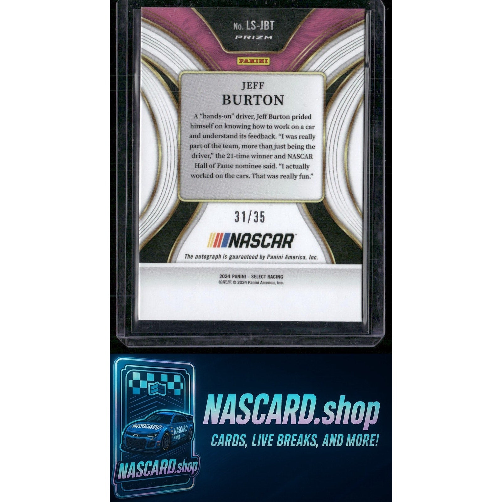 2024 Panini Select #LS-JBT Jeff Burton Legendary Signatures Purple Prizms #/35 - NASCARD.shop