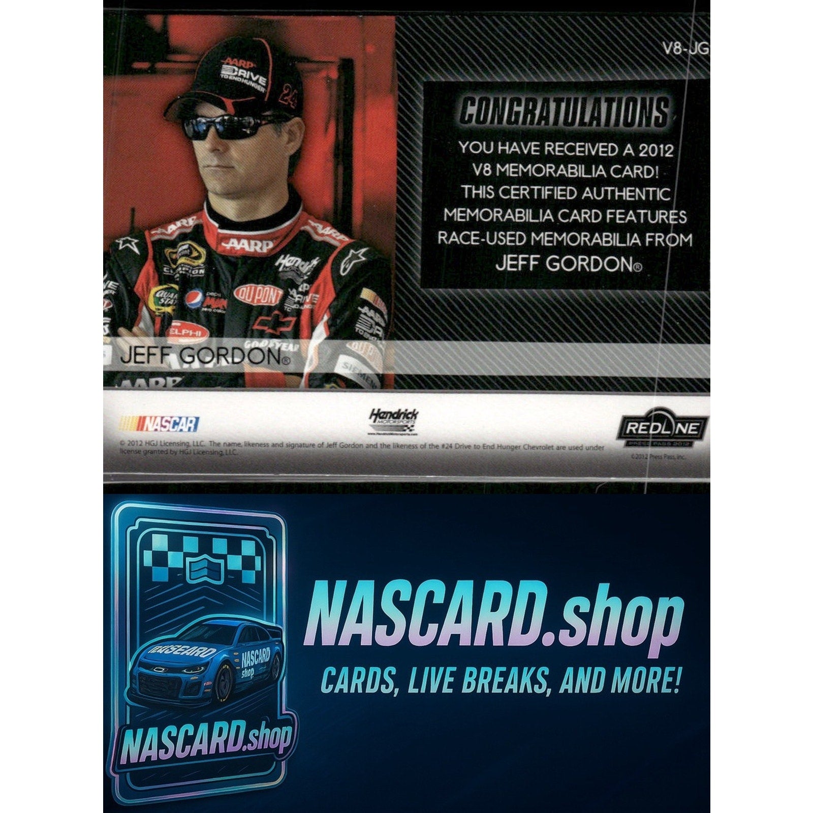 2012 Press Pass Redline #V8-JG Jeff Gordon V8 Relics Red #/25 - NASCARD.shop