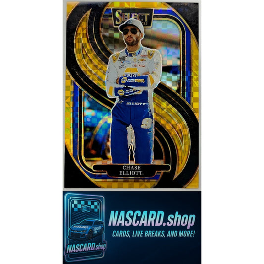 2025 Panini Select Trackside #290 Chase Elliott Gold Power Plaid #/13