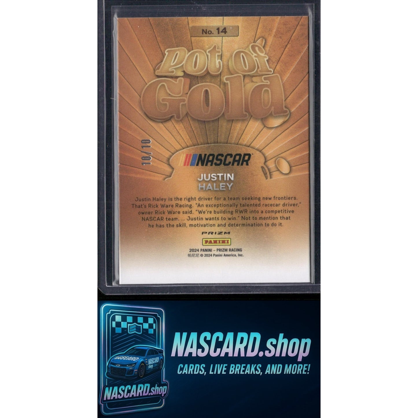 2024 Panini Prizm #14 Justin Haley Pot Of Gold Gold #10/10 - NASCARD.shop