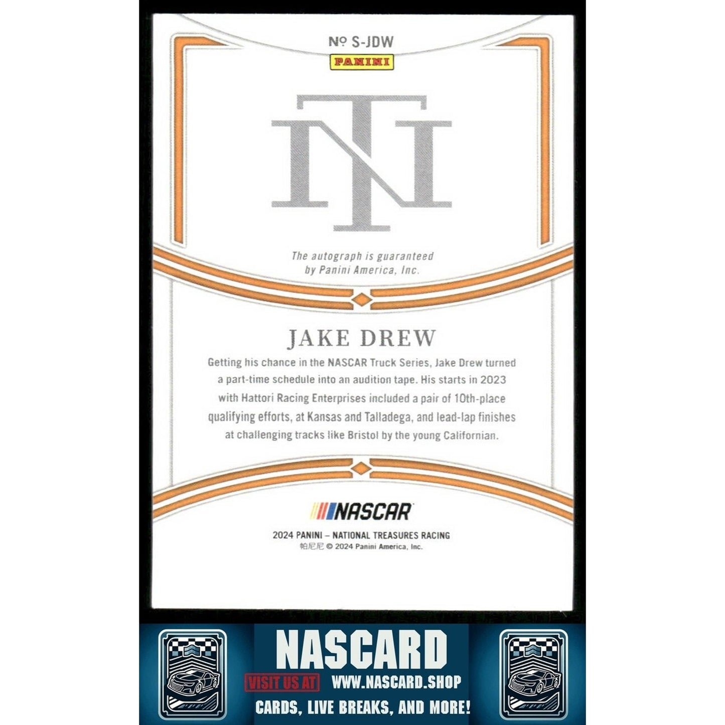 2023 Panini National Treasures Signatures Jake Drew /49 - NASCARD.shop