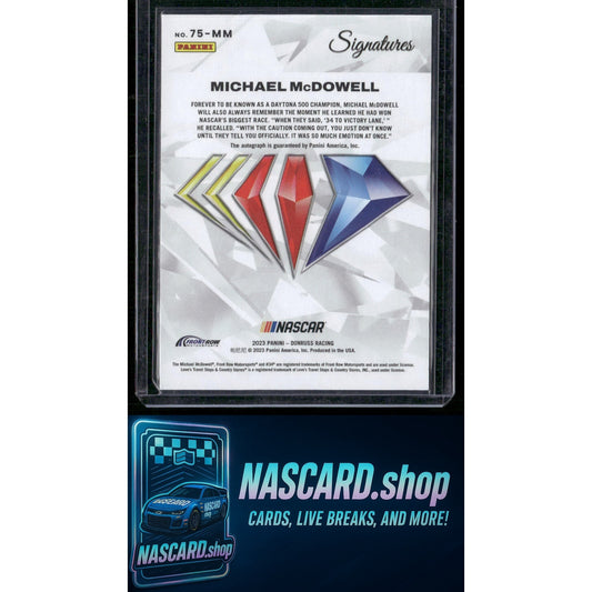 2023 Panini Prime #75-MM Michael McDowell NASCAR 75th Anniversary Signatures