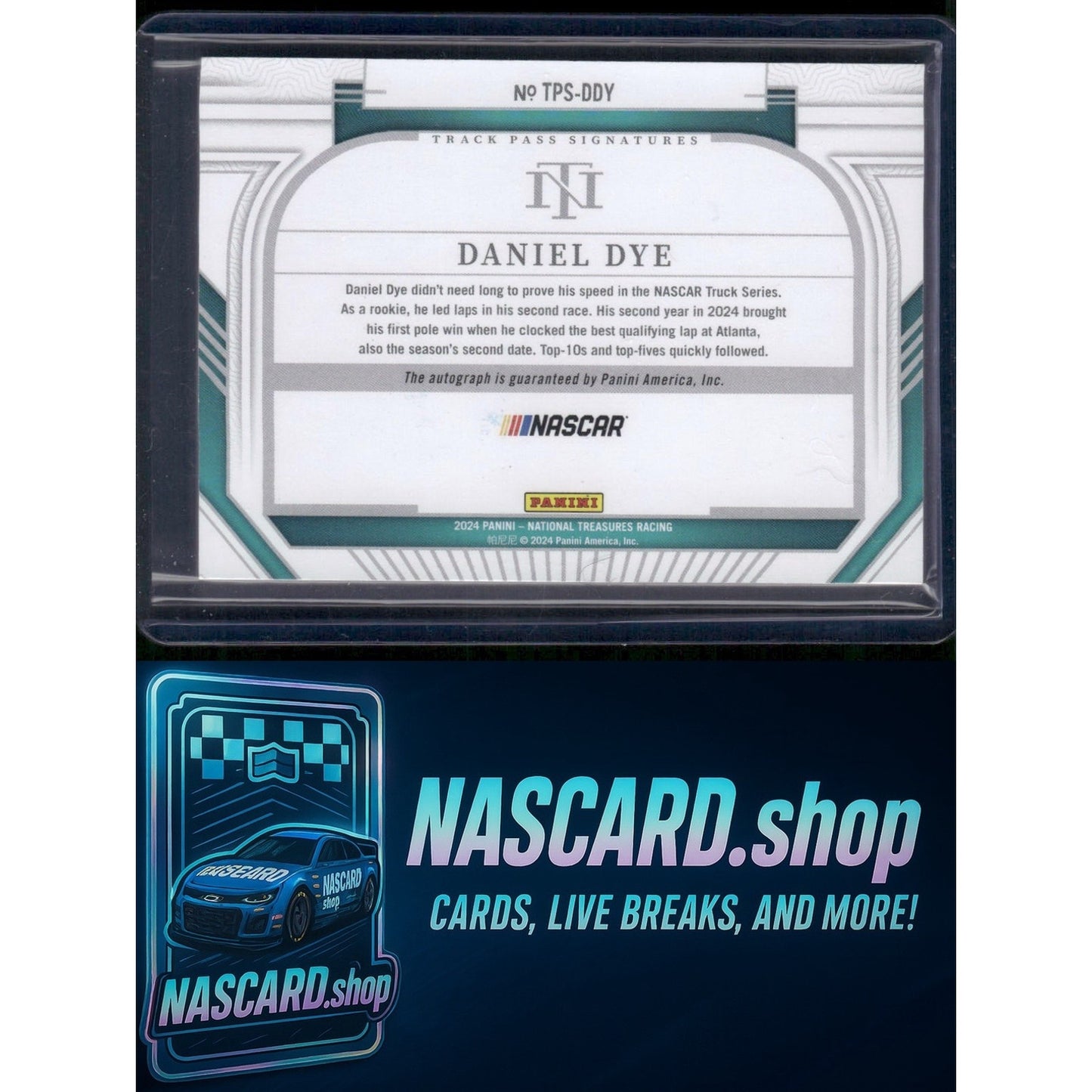 2024 Panini National Treasures Daniel Dye Track Pass Signatures Holo Silver #/25