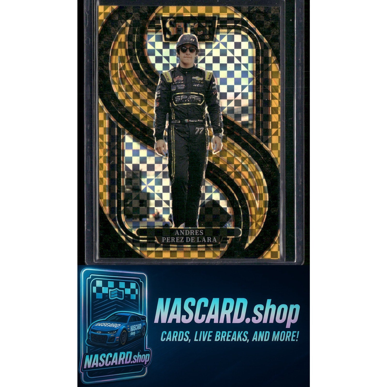 2025 Select Racing Andres Perez De Lara Trackside Power Plaid Gold Prizms #/13 - NASCARD.shop