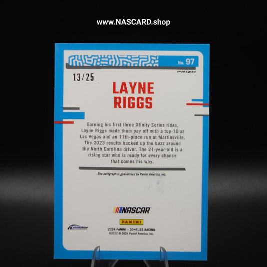 2024 Panini Donruss NASCAR Rated Rookie Layne Riggs Optic Pandora Auto (RC) /25