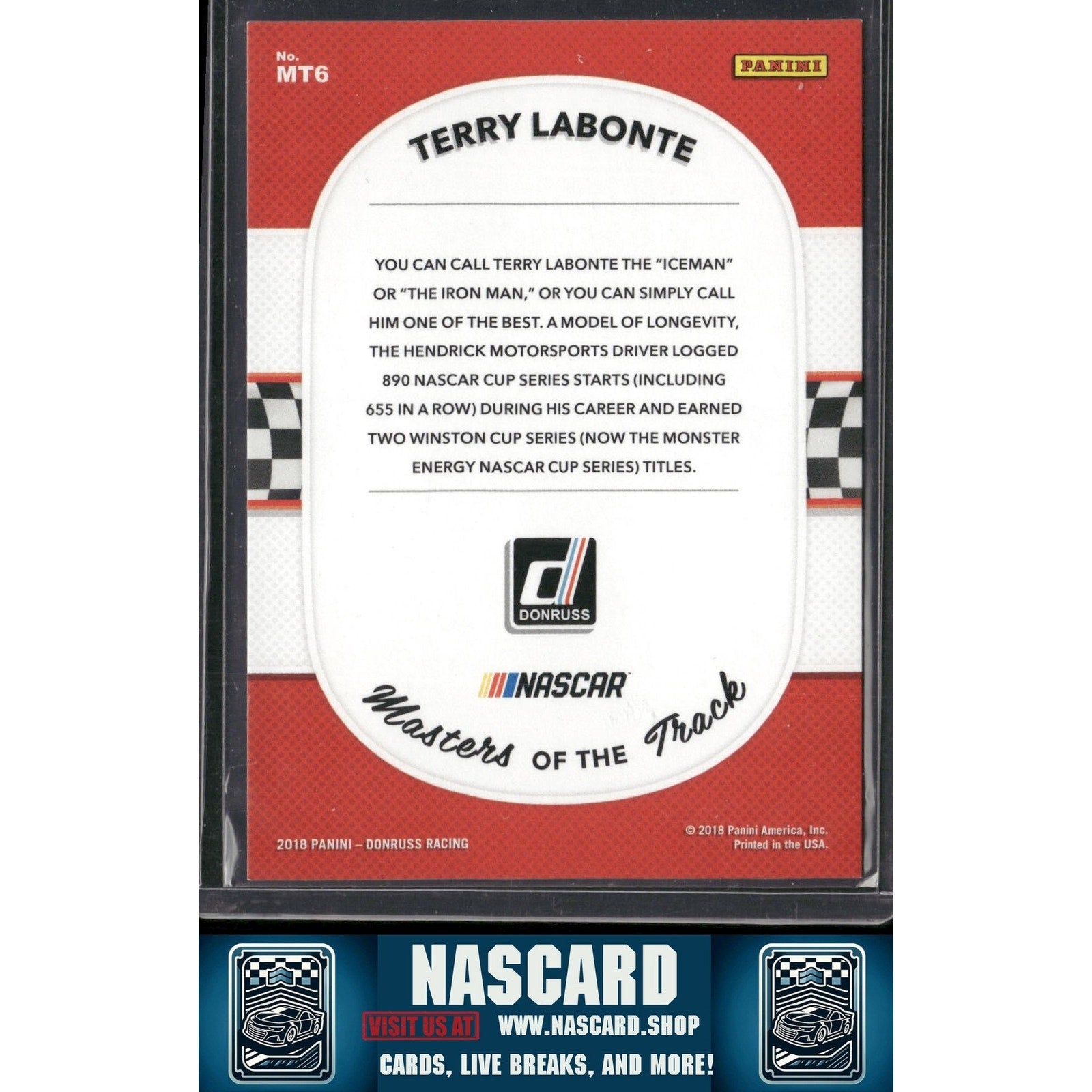2018 Donruss #MT6 Terry Labonte Masters of the Track Cracked Ice - NASCARD.shop