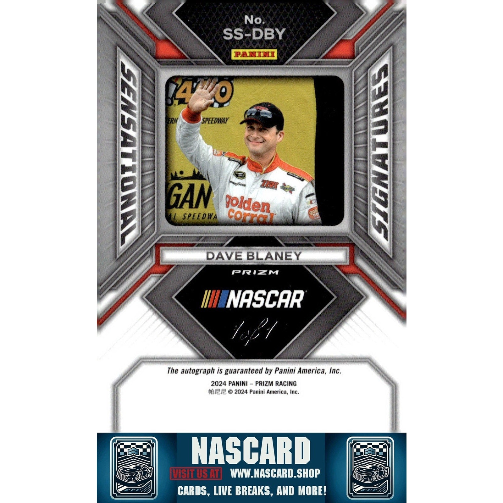 2024 Panini Prizm #SS-DBY Dave Blaney Sensational Signatures Gold Vinyl 1/1 - NASCARD.shop