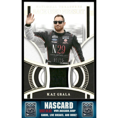 2024 National Treasures Race Used Firesuit Holo SIlver Kaz Grala /25