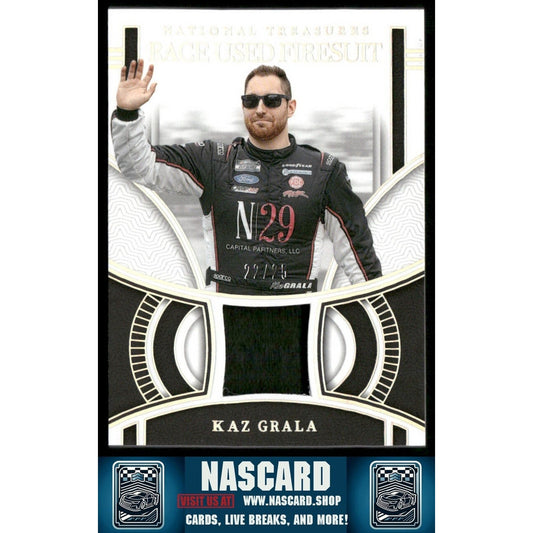 2024 National Treasures Race Used Firesuit Holo SIlver Kaz Grala /25