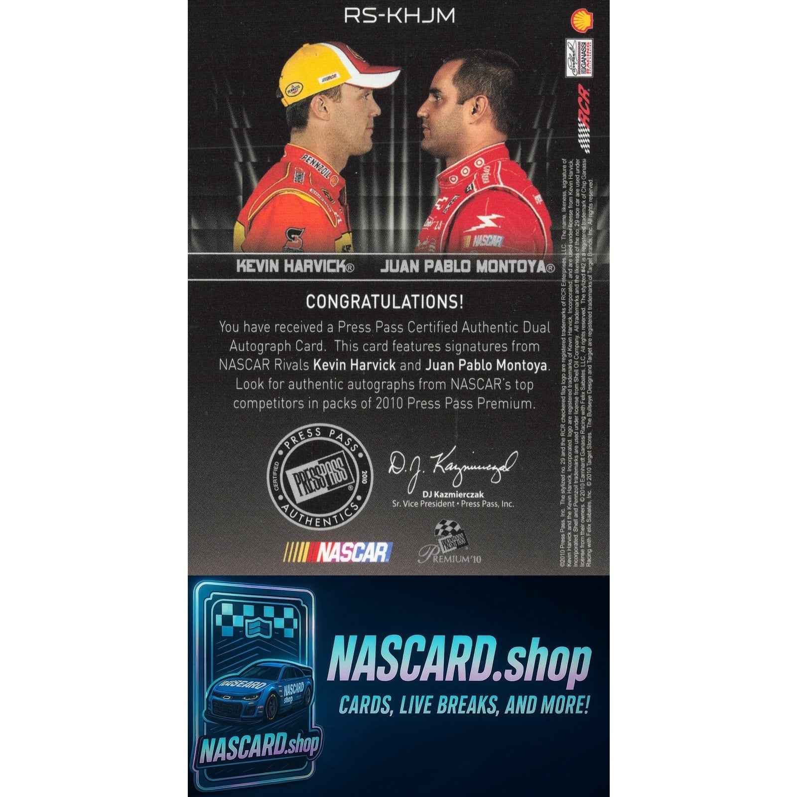 2010 Press Pass Premium Kevin Harvick / Juan Pablo Montoya Rivals Signatures #/5