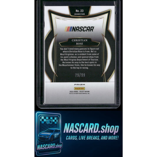 2025 Panini Select #23 Christian Rose White Prizms #/99 - NASCARD.shop
