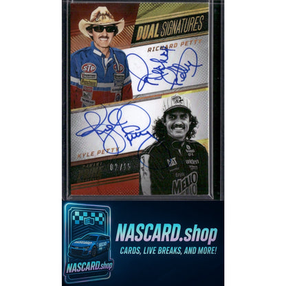 2023 Panini Prime Richard Petty Kyle Petty Dual Prime Signatures Holo Gold #/15 - NASCARD.shop