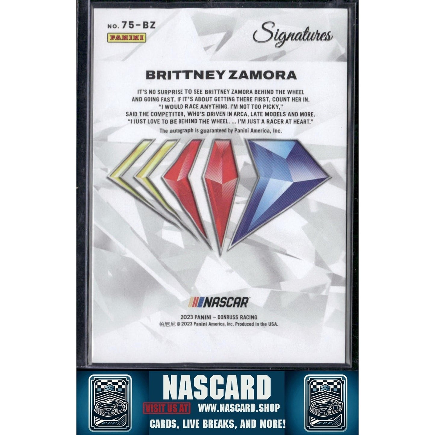 2023 Panini Prime Brittney Zamora NASCAR 75th Anniversary Signatures Holo #/75