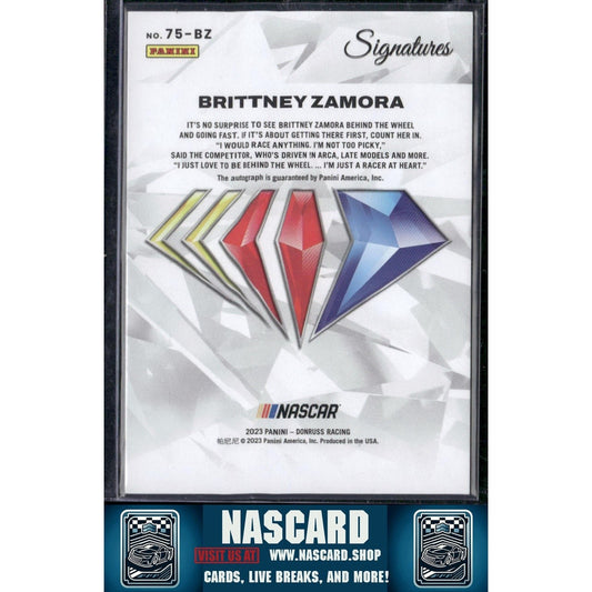 2023 Panini Prime Brittney Zamora NASCAR 75th Anniversary Signatures Holo #/75