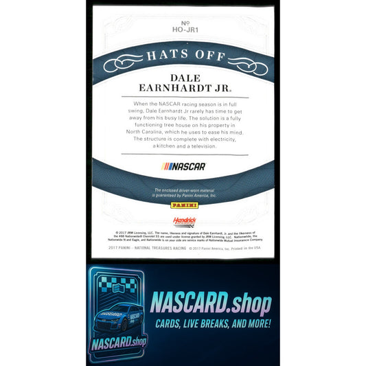2017 Panini National Treasures #HO-JR1 Dale Earnhardt Jr. Hats Off Sponsor #5/5 - NASCARD.shop