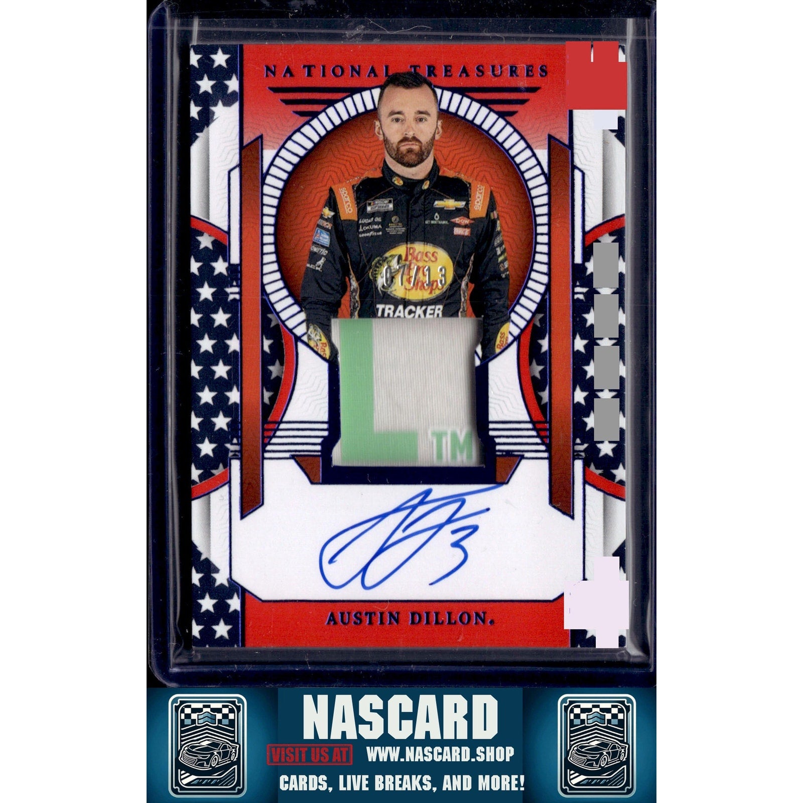 2024 National Treasures Austin Dillon Premium Patches Stars and Stripes #/13 - NASCARD.shop