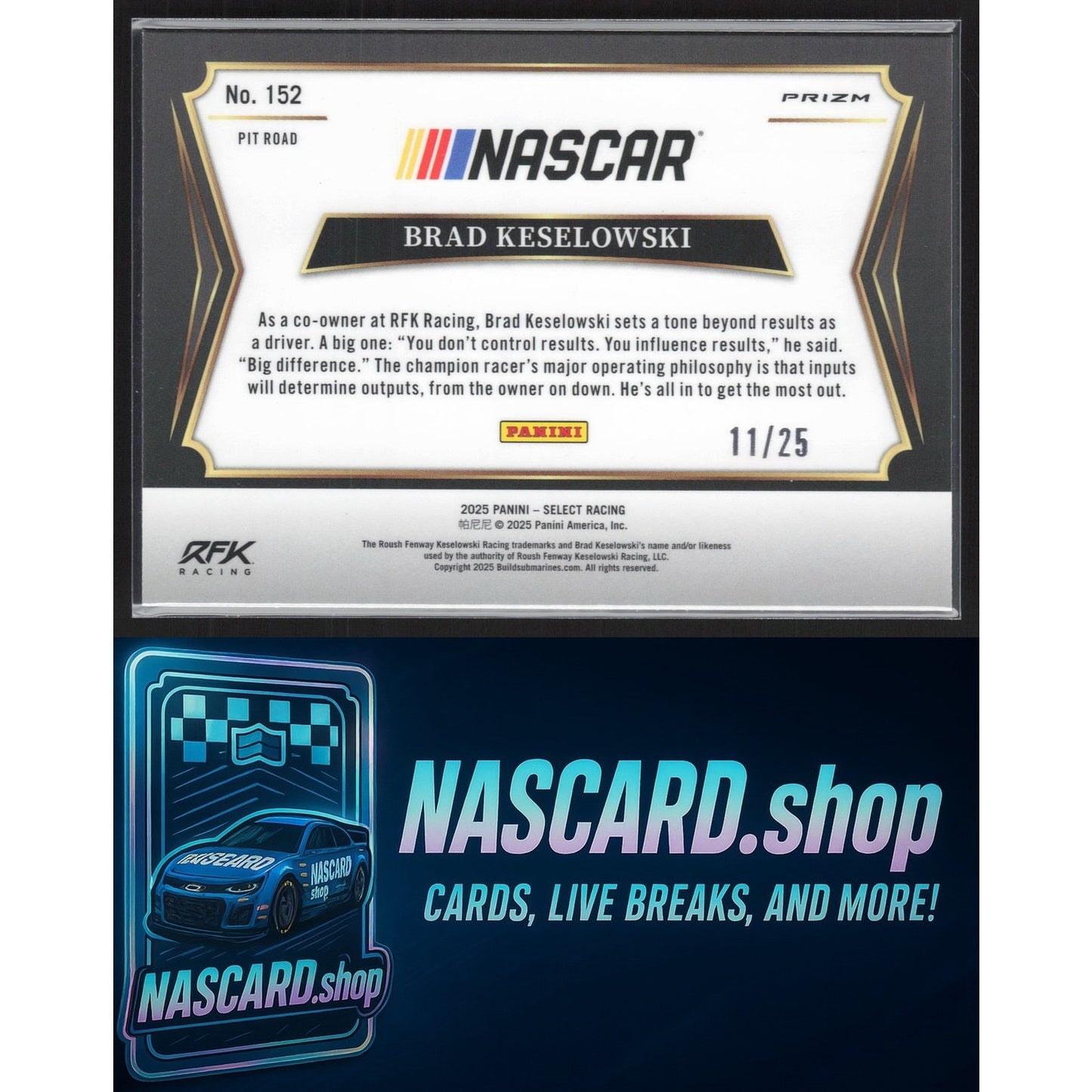 2025 Panini Select #152 Brad Keselowski Tie-Dye Prizms #/25