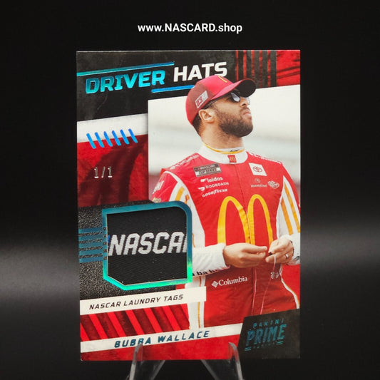 2023 Panini Prime Racing Driver Hats NASCAR Laundry Tages Bubba Wallace 1/1