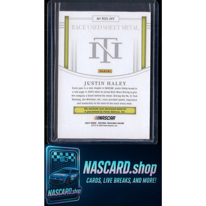 2024 Panini National Treasures #RUS-JHY Justin Haley Race Used Sheet Metal #/99