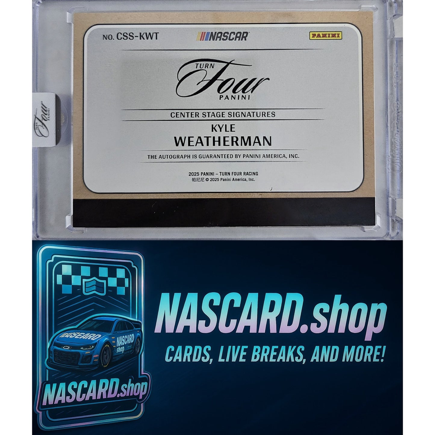 2025 Panini Turn Four #CSS-KWT Kyle Weatherman Center Stage Signatures Blue #/49
