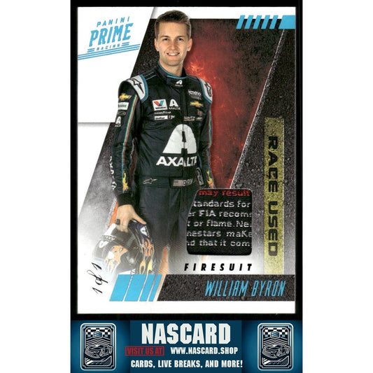 2019 Panini Prime #RU-WB William Byron Race Used Firesuits Laundry Tags 1/1