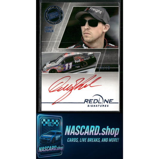 2014 Press Pass Redline #RS-DH Denny Hamlin Redline Signatures Blue #/10 - NASCARD.shop