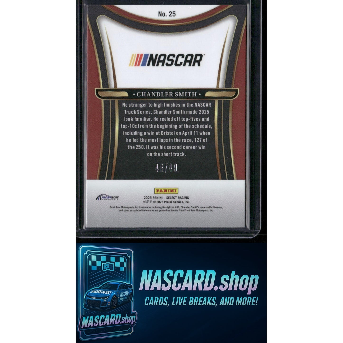 2025 Panini Select #25 Chandler Smith Sensations Blue Prizms #/49 - NASCARD.shop