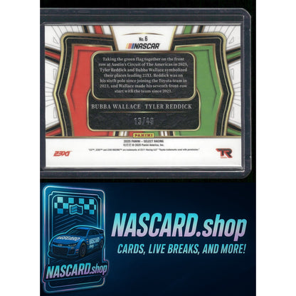 2025 Panini Select #6 Bubba Wallace Tyler Reddick Tandem Draft Blue Prizms #/49