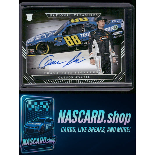 2024 National Treasures Carson Kvapil Track Pass Signatures Holo Silver #/25 RC