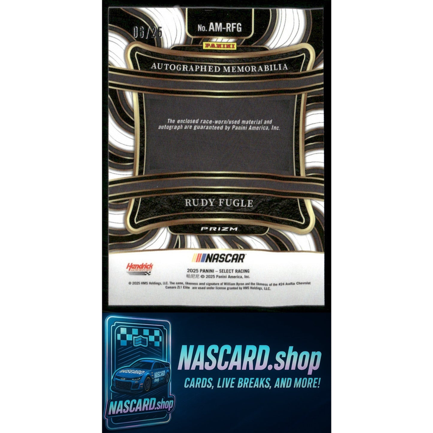 2025 Select Racing Rudy Fugle Autographed Memorabilia Tie-Dye Prizms #/25