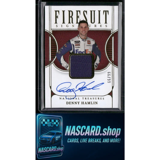 2023 Panini National Treasures #FS-DHM Denny Hamlin Firesuit Signatures #/99 - NASCARD.shop