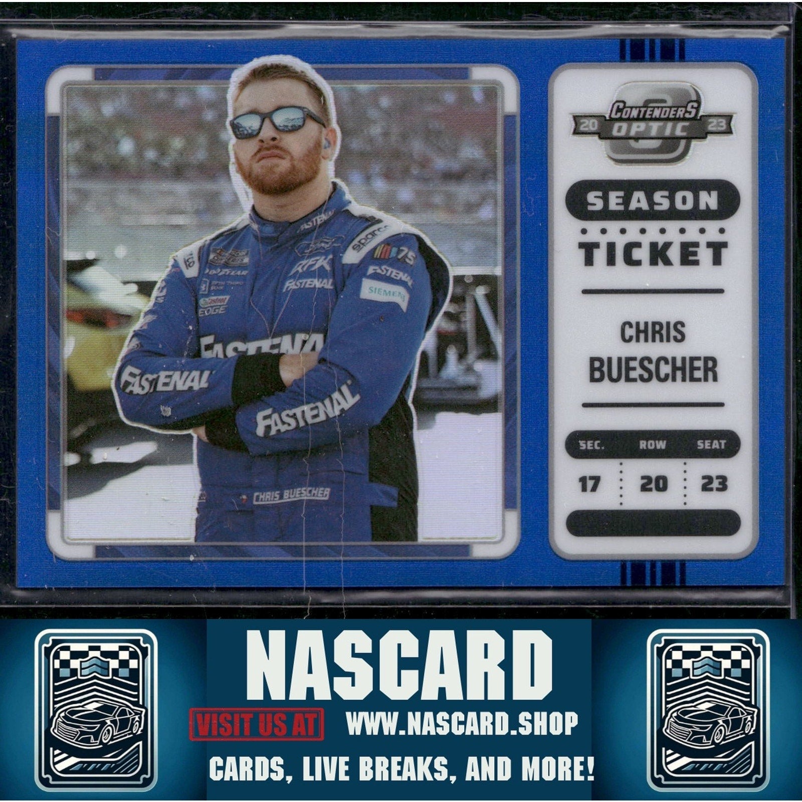 2023 Panini Chronicles #4 Chris Buescher Contenders Optic Blue - NASCARD.shop