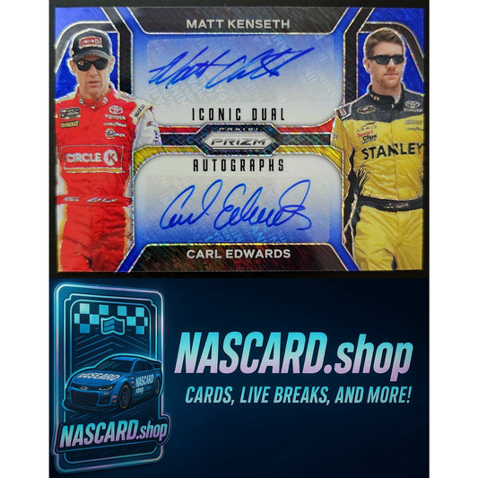 2024 Prizm Matt Kenseth Carl Edwards Iconic Dual Autographs Blue Shimmer 4/4