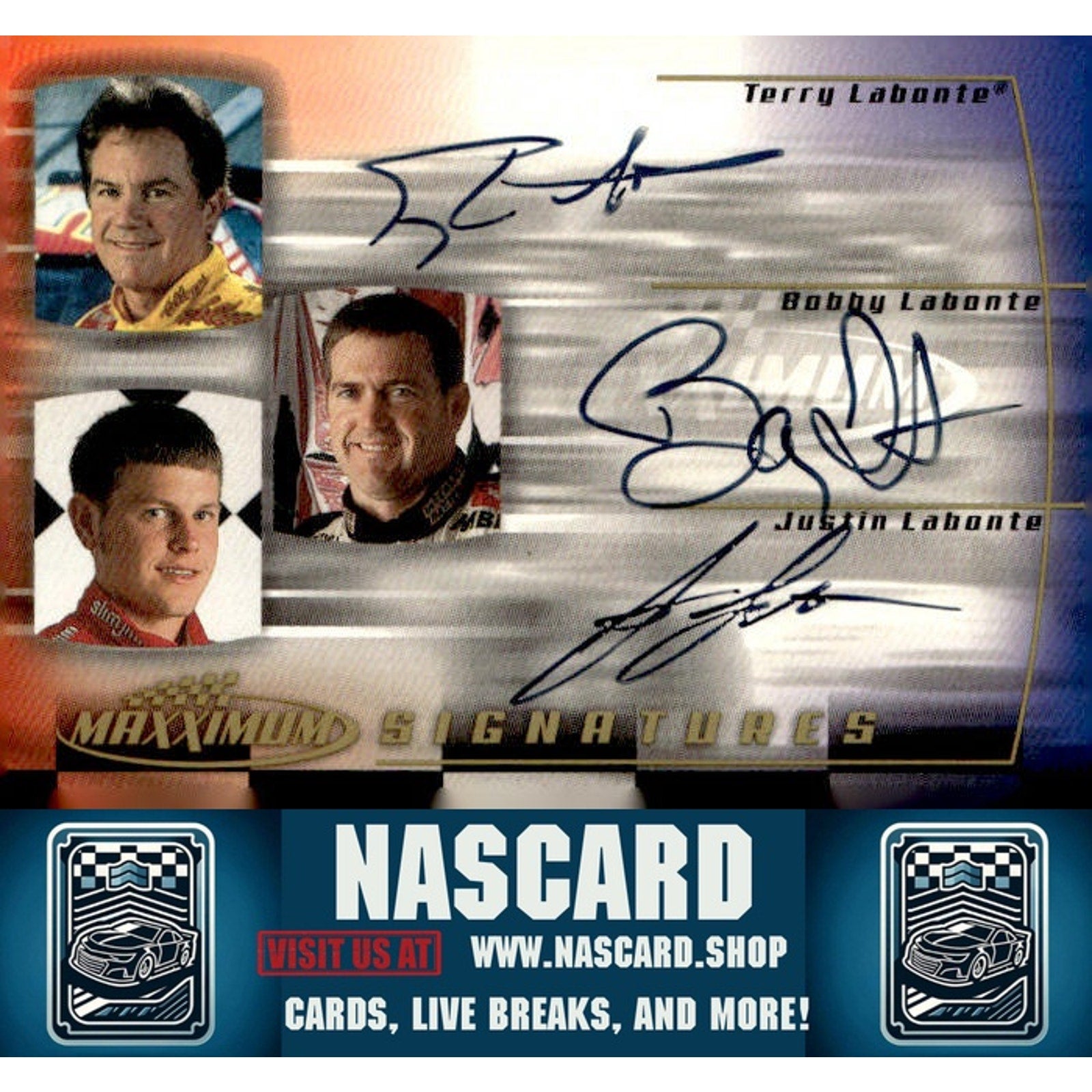 2000 Maxximum #TBJ-3 Terry Labonte / Bobby Labonte / Justin Labonte Signatures - NASCARD.shop