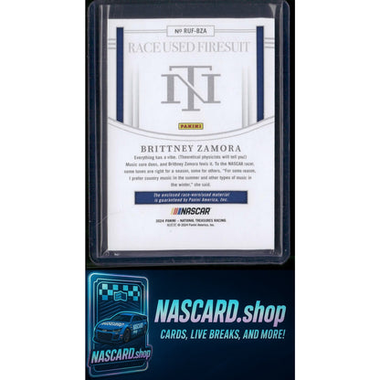 2024 Panini National Treasures #RUF-BZA Brittney Zamora Race Used Firesuit #/99