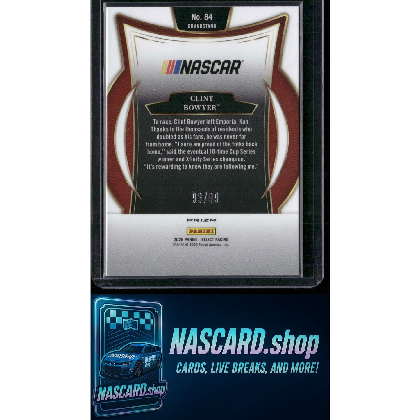2025 Panini Select #84 Clint Bowyer White Prizms #/99 - NASCARD.shop