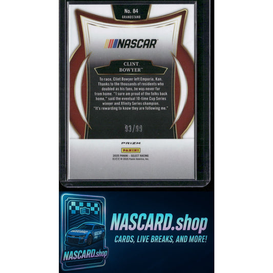 2025 Panini Select #84 Clint Bowyer White Prizms #/99 - NASCARD.shop