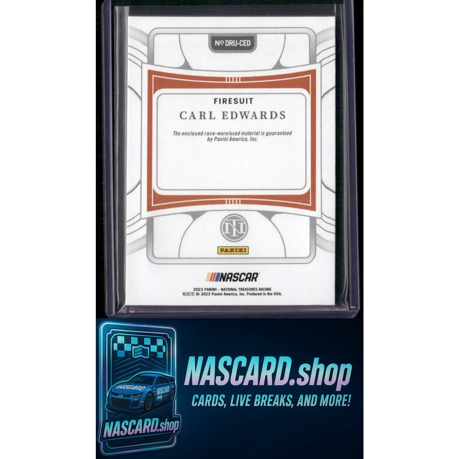 2023 National Treasures Carl Edwards Dual Race Used Firesuits Laundry Tags #1/1 - NASCARD.shop