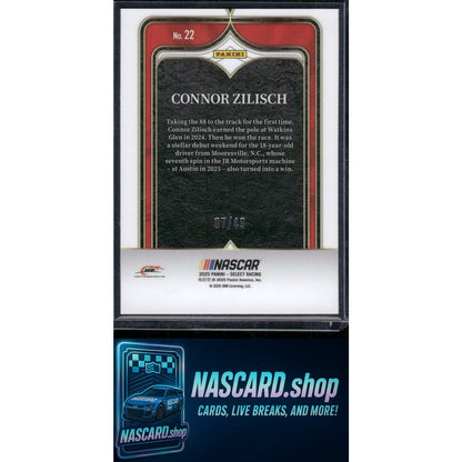 2025 Panini Select #22 Connor Zilisch Select Numbers Blue Prizms #/49