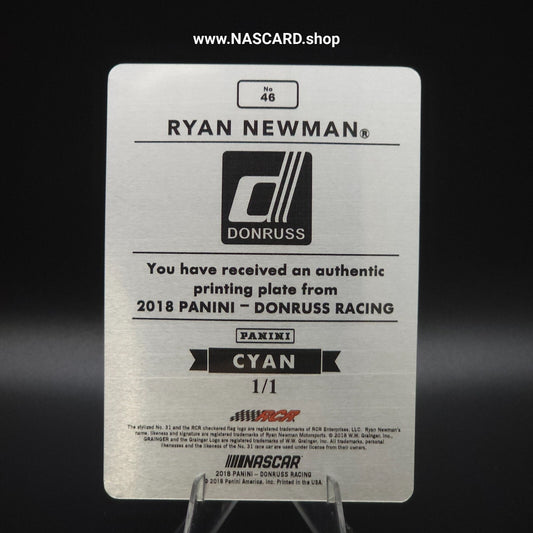 2018 Panini Donruss Racing #46 Printing Plate Cyan Ryan Newman 1/1