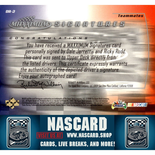 2000 Maxximum #DR-2 Dale Jarrett/Ricky Rudd Signatures
