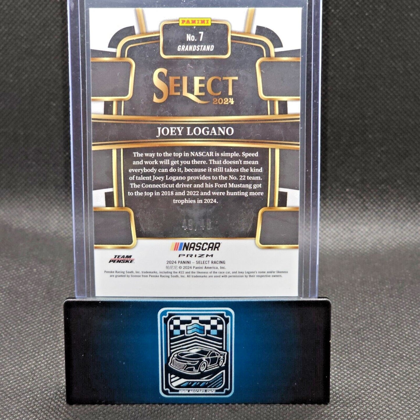2024 Panini Select Racing Grandstand Black and Blue Prizm #7 Joey Logano 49/49