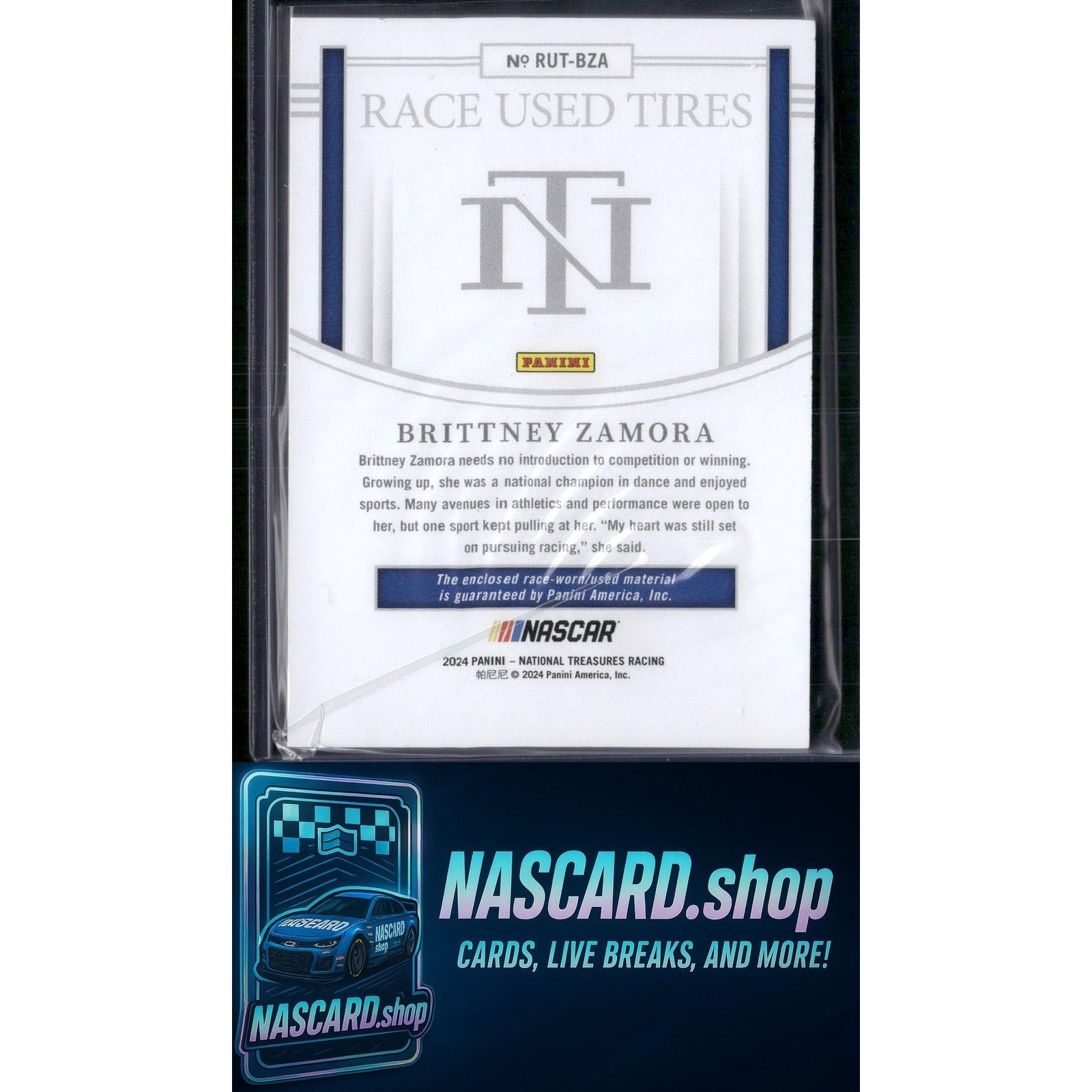 2024 Panini National Treasures #RUT-BZA Brittney Zamora Race Used Tires - NASCARD.shop