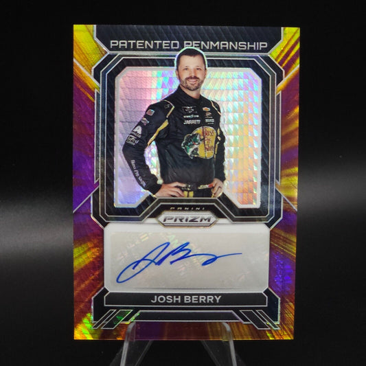 2023 Panini Prizm Patented Penmanship Hyper Purple and Yellow Josh Berry /25